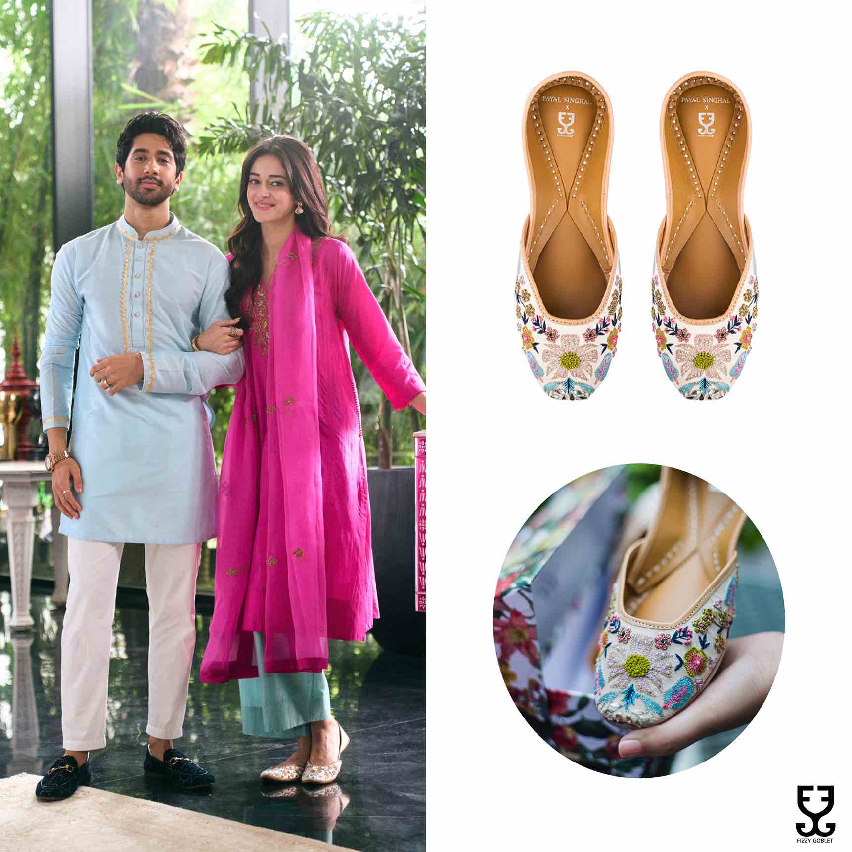 Ananya Panday in Flower Power : Juttis - Payal Singhal X Fizzy Goblet
