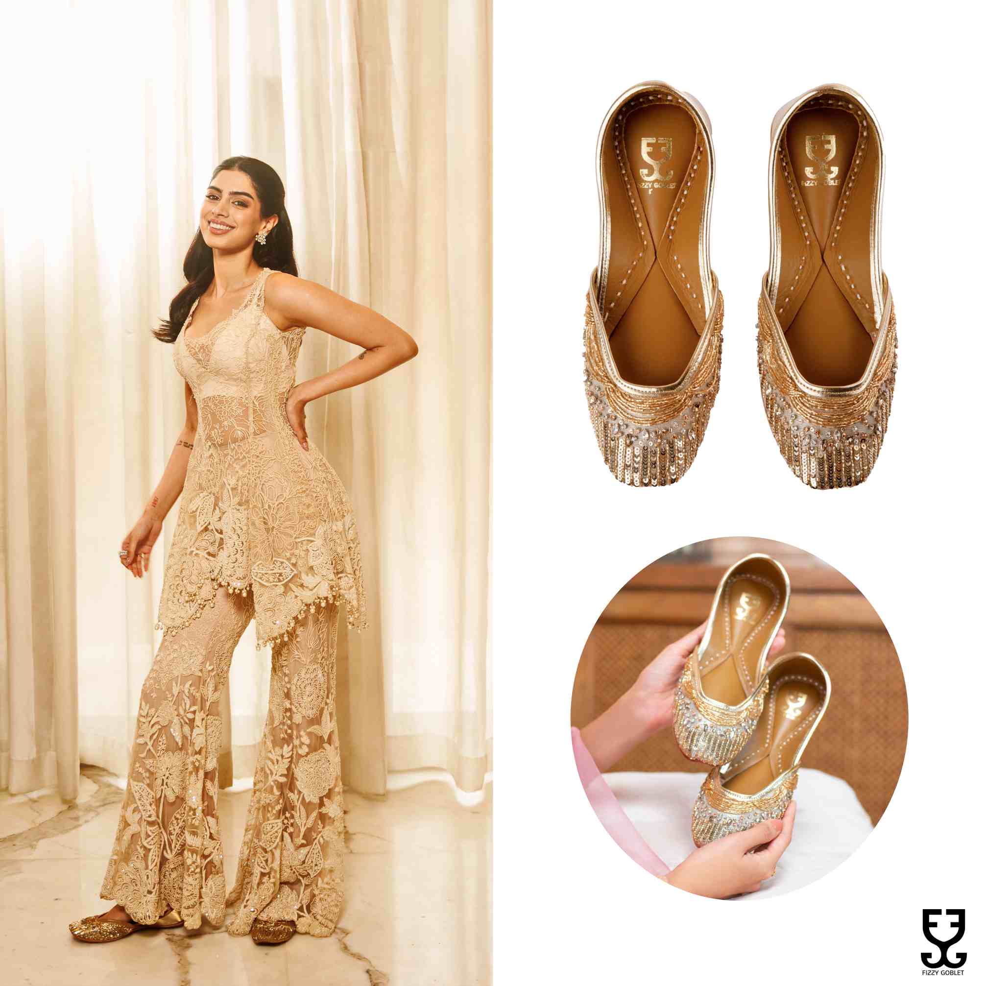 Khushi Kapoor in Gold Soul : Juttis - Kareena Kapoor Khan x Fizzy Goblet - Limited Edition