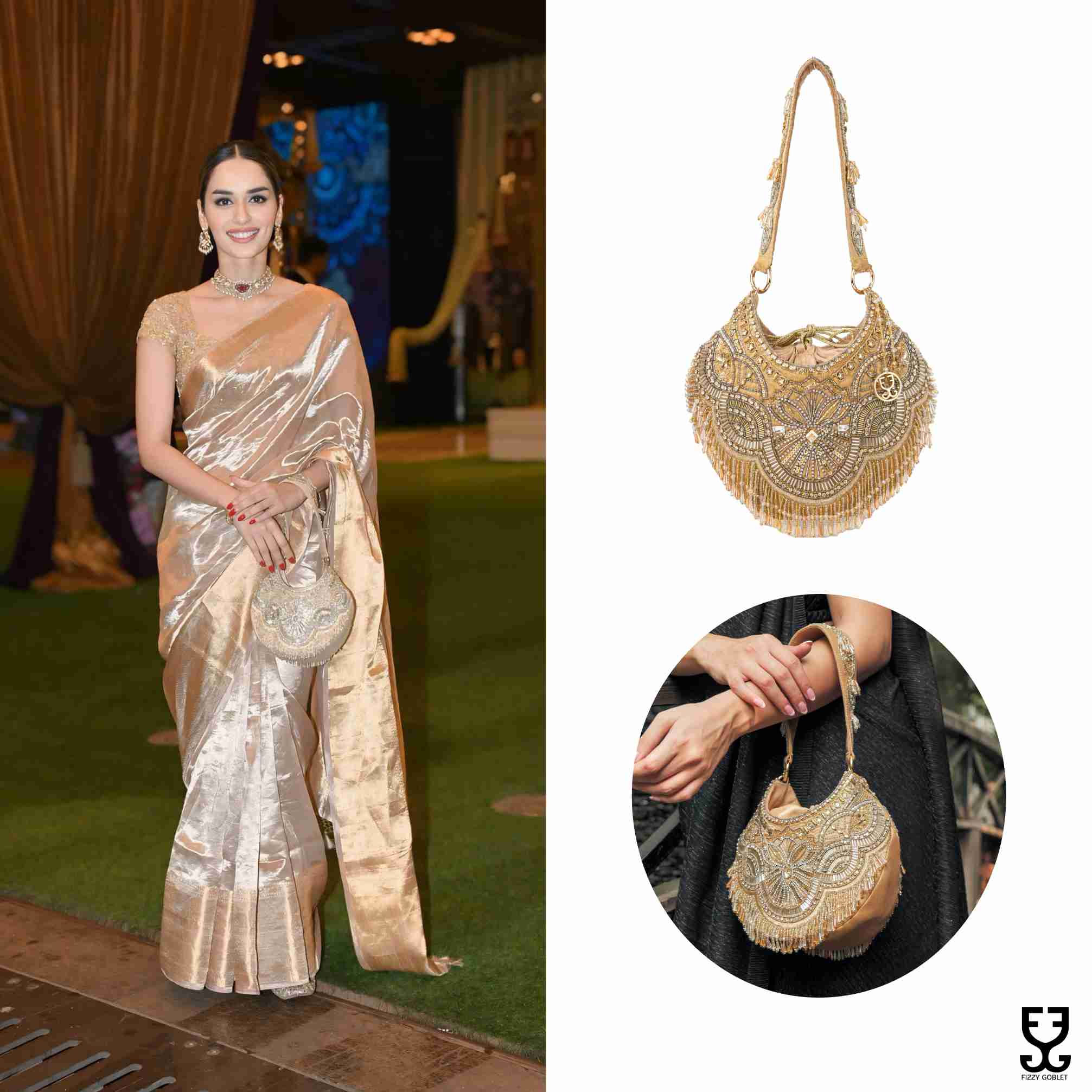 Manushi Chhillar with Bold in Gold Potli (With Embroidered Handle)