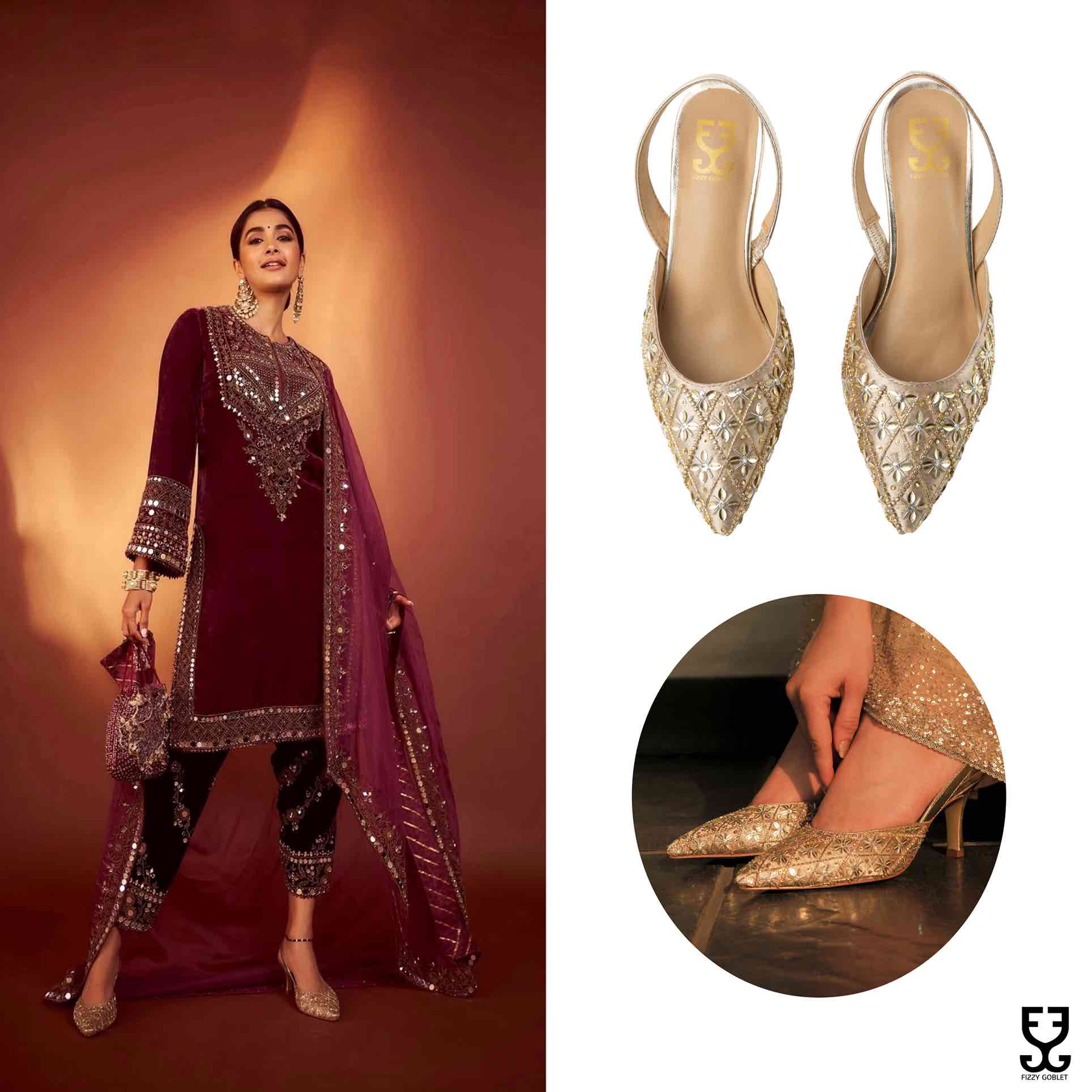 Pooja Hegde in Starstruck : Salsa Mule Heels - Kareena Kapoor Khan x Fizzy Goblet - Limited Edition