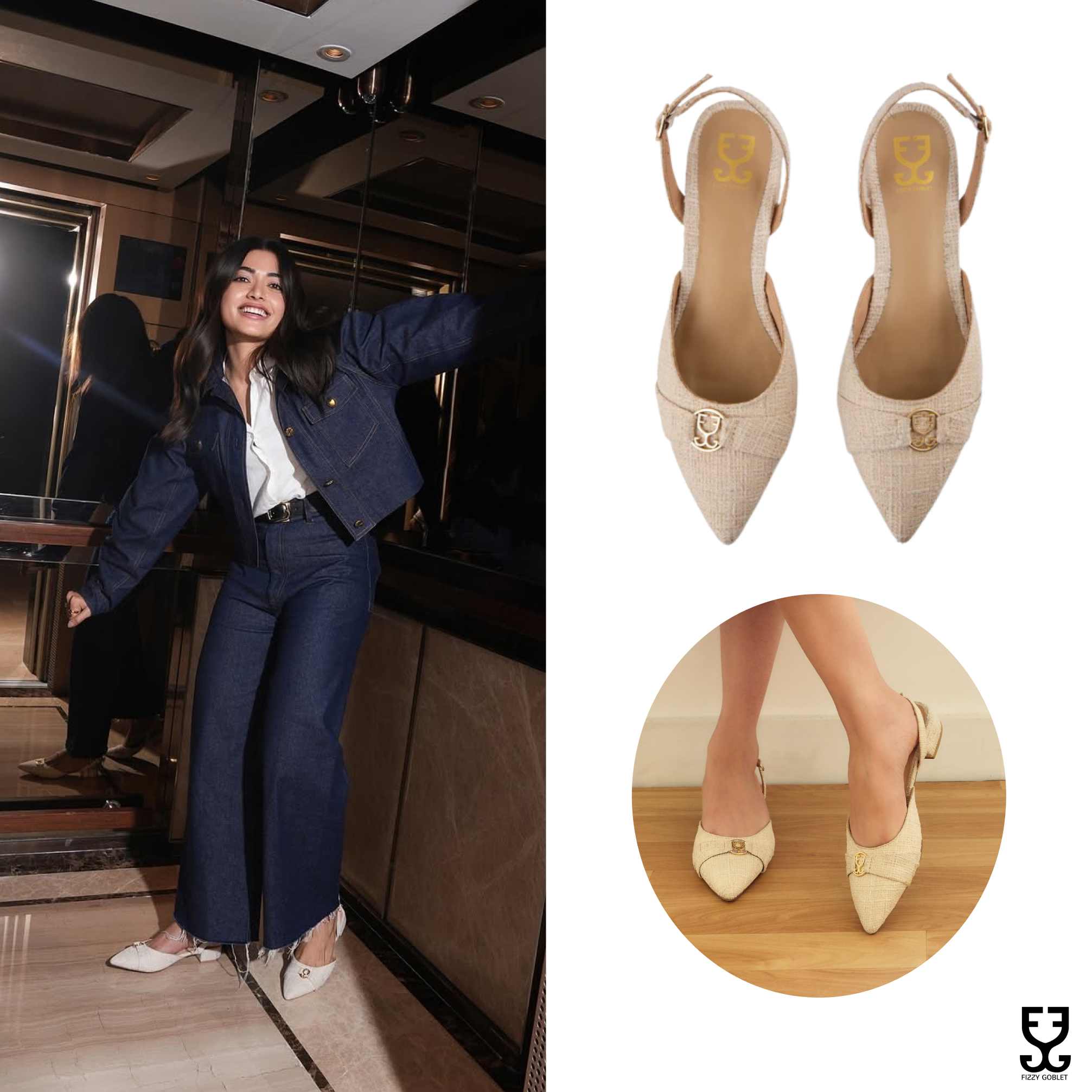 Rashmika Mandanna in White Canvas : Slingback Heels