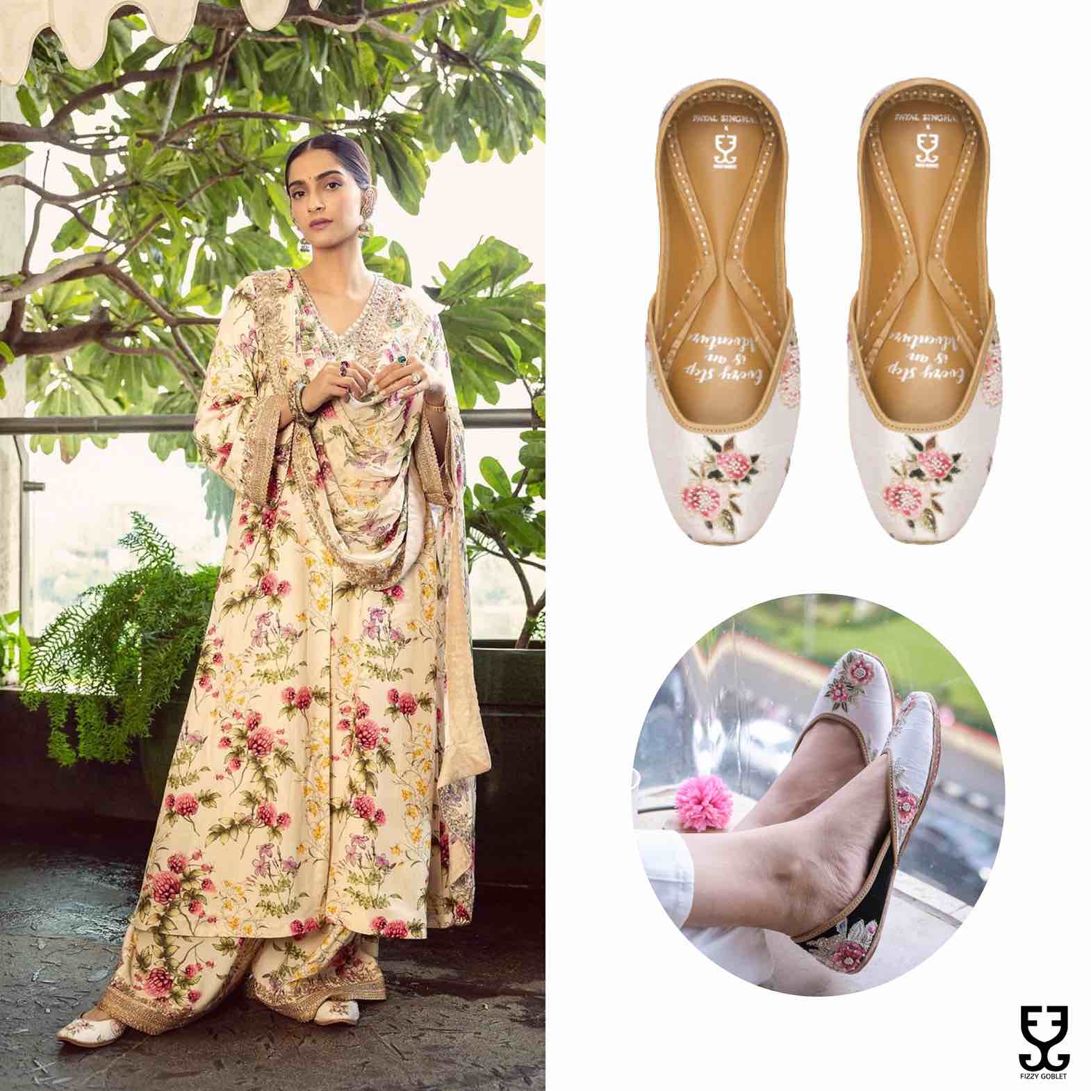 Sonam Kapoor in  Belle's Rose : Juttis - Ivory: Payal Singhal X Fizzy Goblet