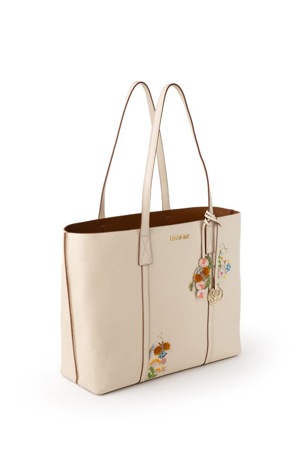 Fizzy Tote Leather Cream (With Honeybee and Floral Embroidery)
