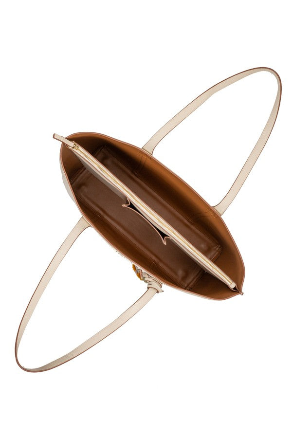 Fizzy Tote Leather Cream (With Honeybee and Floral Embroidery)