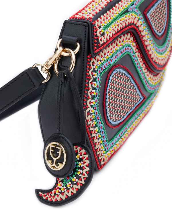 GEO Shoulder Bag Leather - Black (With Colourful Beads)