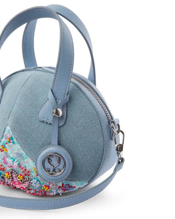Oyster Crossbody In Denim : (With Underwater Handembroidered Strap) - Limited Edition