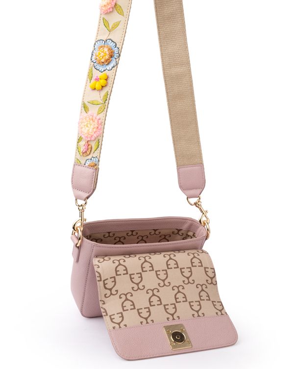 Mini Goblet Crossbody Leather-Blush Pink with Embroidered Strap