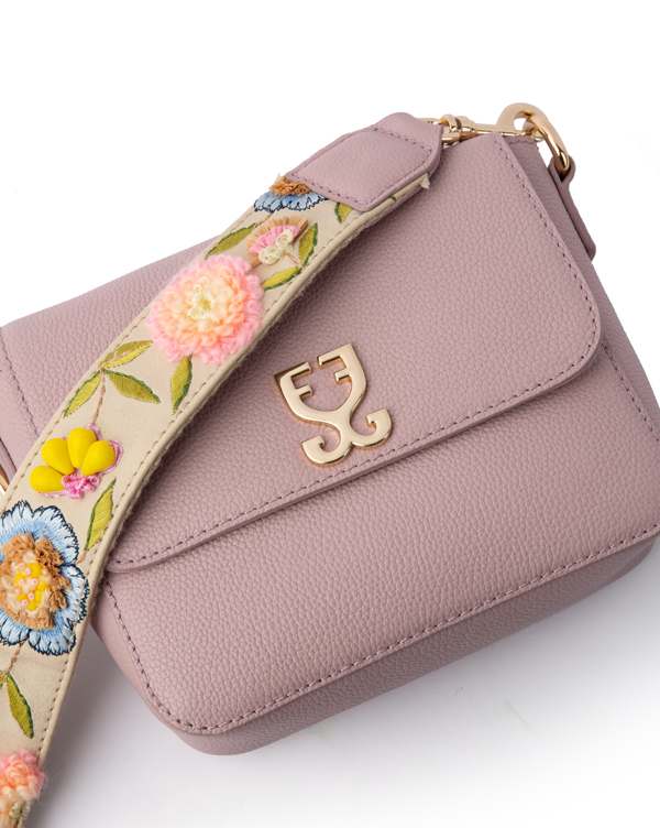Mini Goblet Crossbody Leather-Blush Pink with Embroidered Strap