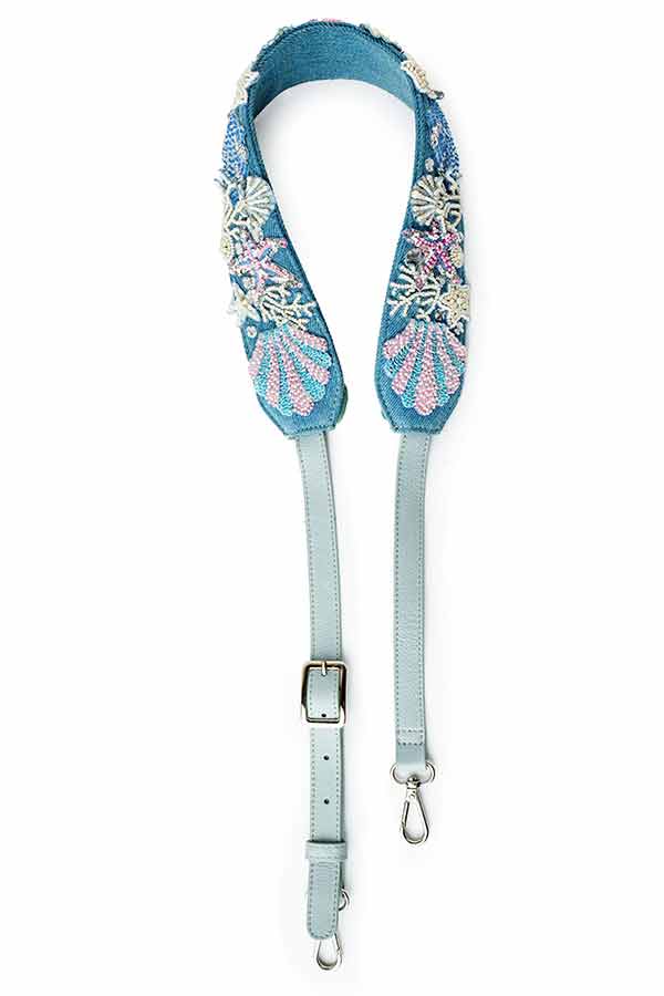Oyster Crossbody In Denim with Underwater Handembroidered Strap - Limited Edition
