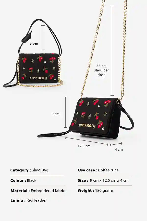 Ruby : Shoulder Bag - Mini - Black - Fizzy Goblet - Handcrafted