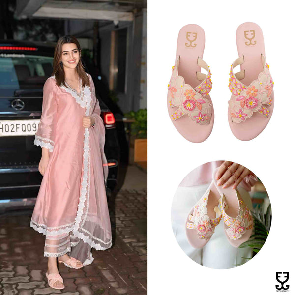 Kriti Sanon in Peach Fuzz Criss Cross Slides