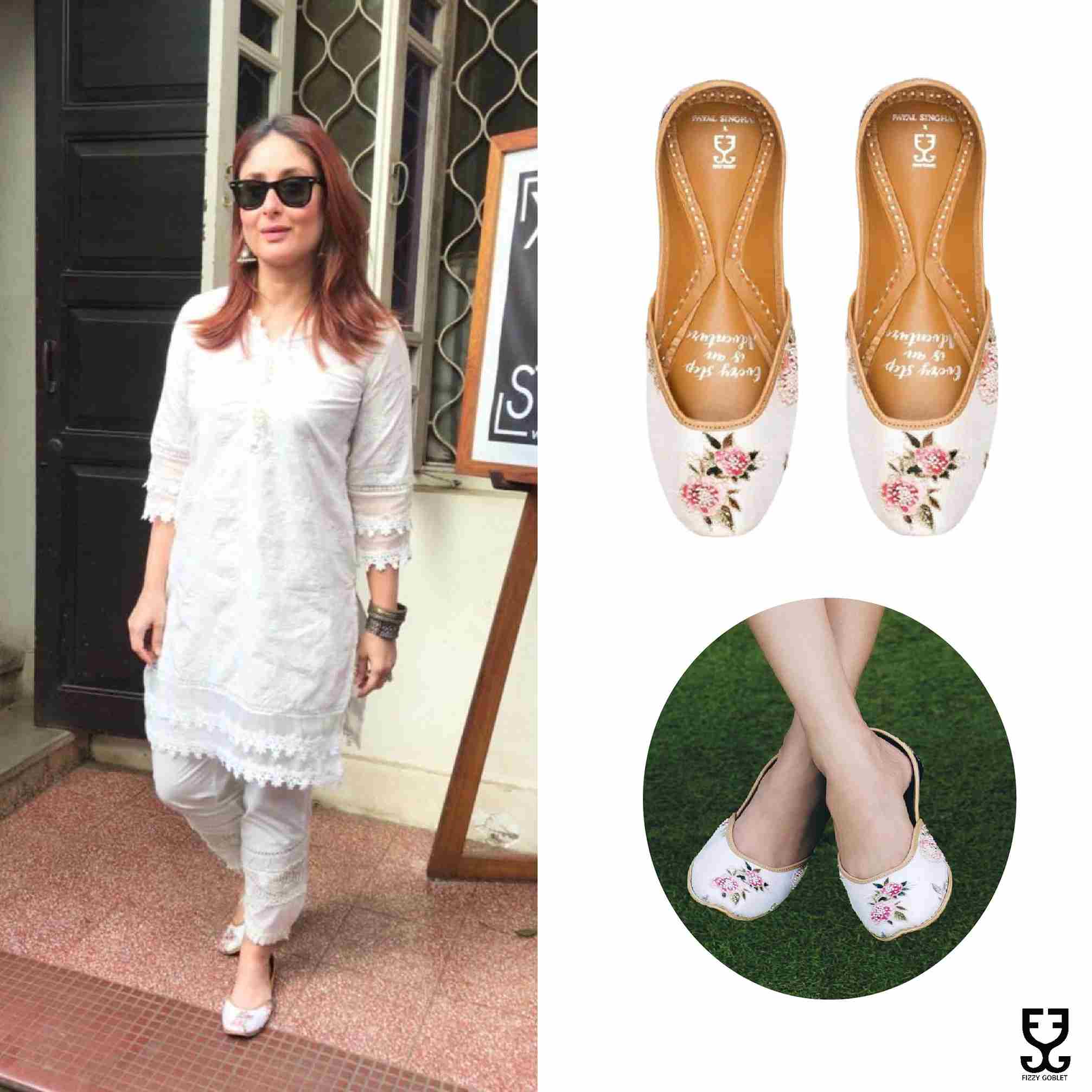 Kareena Kapoor in Belle's Rose : Juttis - Ivory: Payal Singhal X Fizzy Goblet
