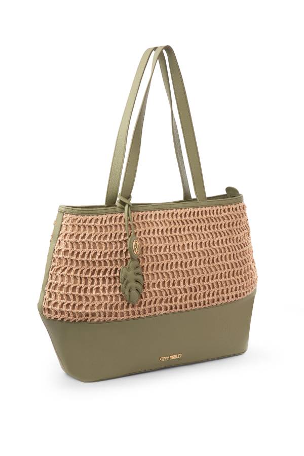 Bazaar Tote In Vegan Leather : With Handwoven Raffia - Limited Edition