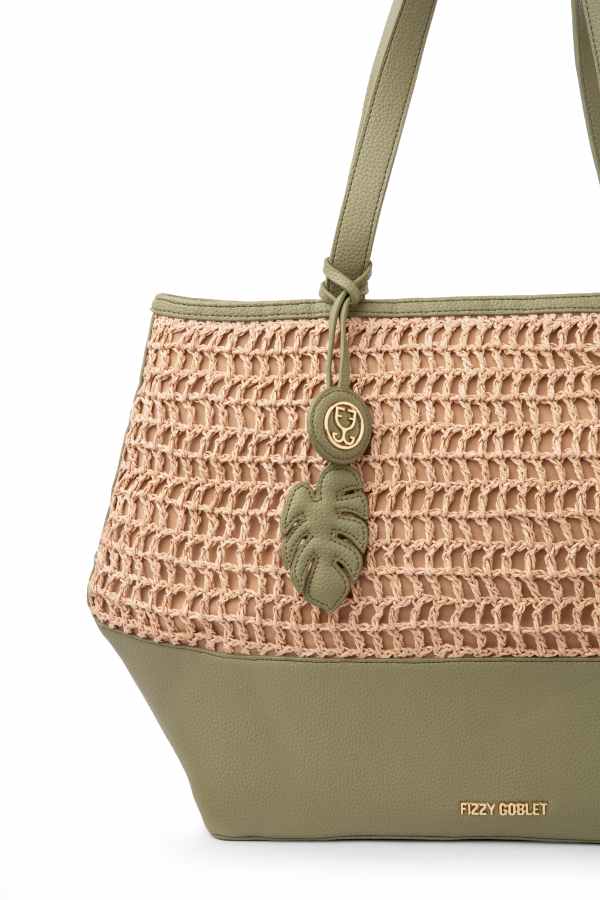 Bazaar Tote In Vegan Leather : With Handwoven Raffia - Limited Edition