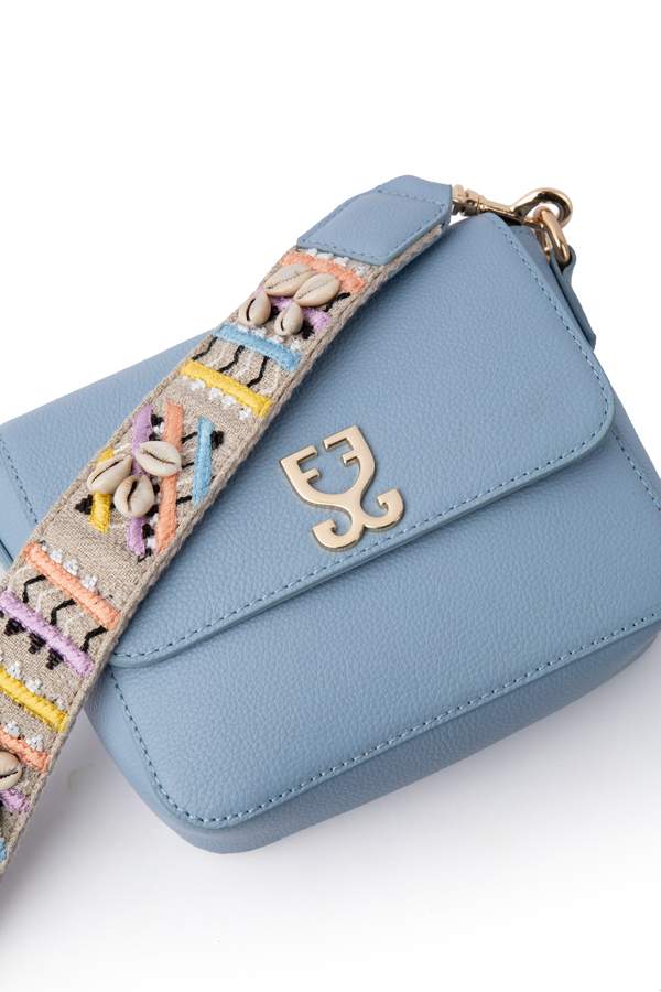 Mini Goblet Crossbody Leather – Stone Blue with Embroidered Strap