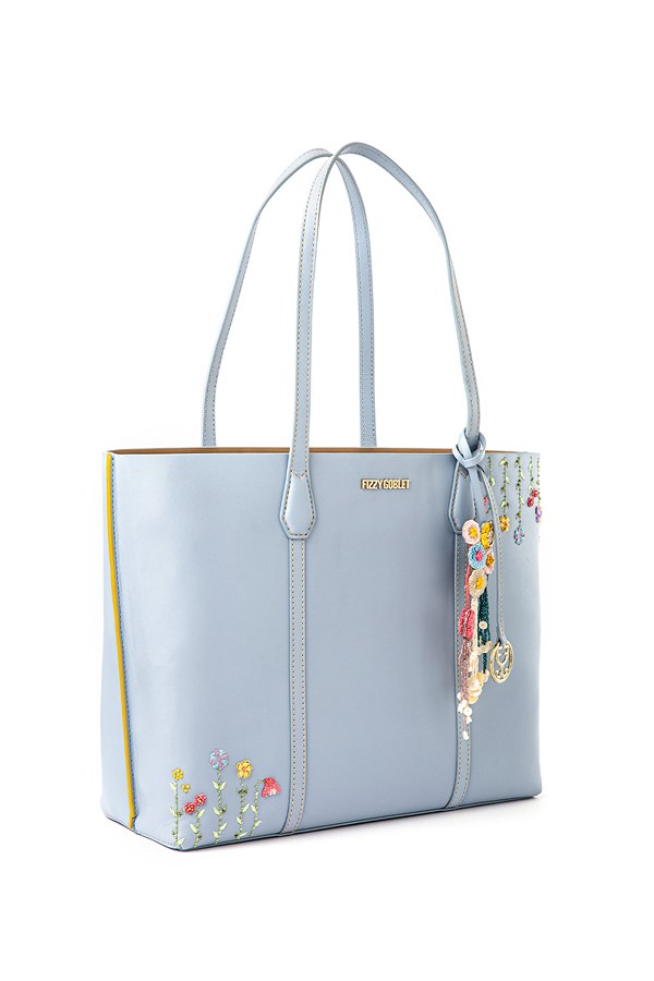 Fizzy Tote Leather Stone Blue