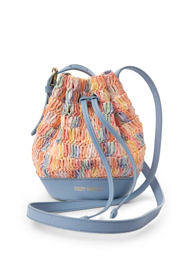 Mini Bucket Bag In Leather With Raffia : Multicolour