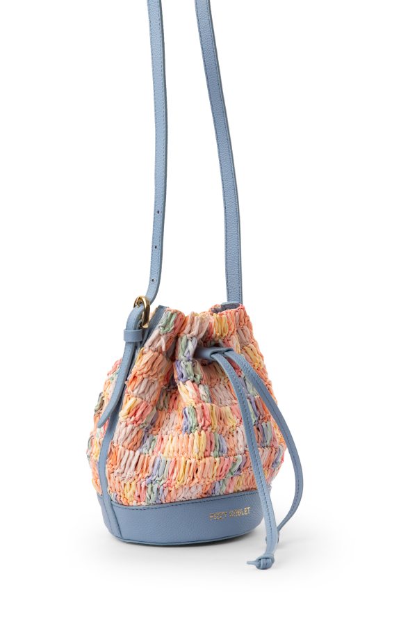 Mini Bucket Bag In Leather With Raffia : Multicolour