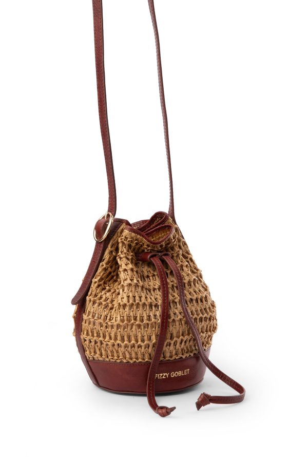 Mini Bucket Bag In Leather With Raffia : Tan