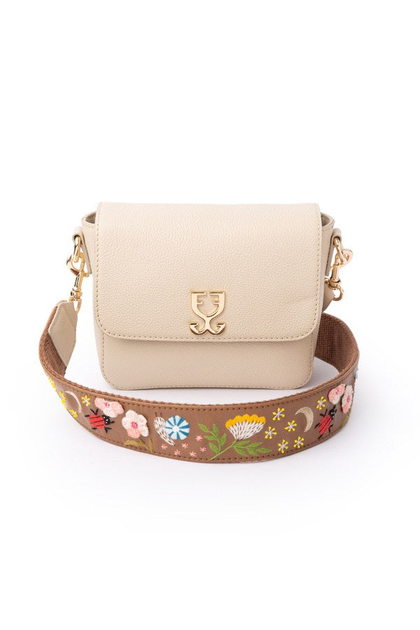 Mini Goblet Crossbody Leather – Cream with Embroidered Strap