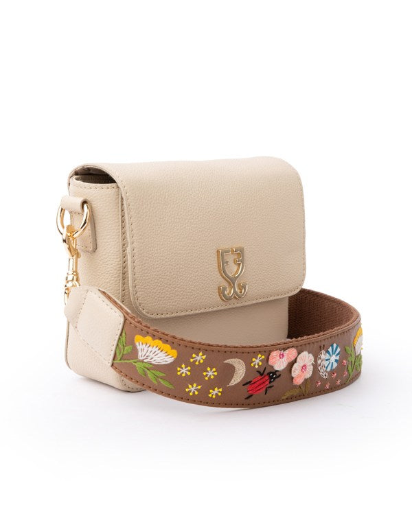 Mini Goblet Crossbody Leather Cream With Embroidered Strap