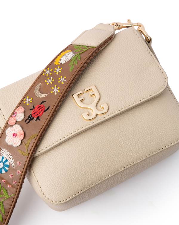 Mini Goblet Crossbody Leather Cream With Embroidered Strap