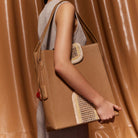 The Flappie Tote Leather - Tan (With Raffia Embroidery)
