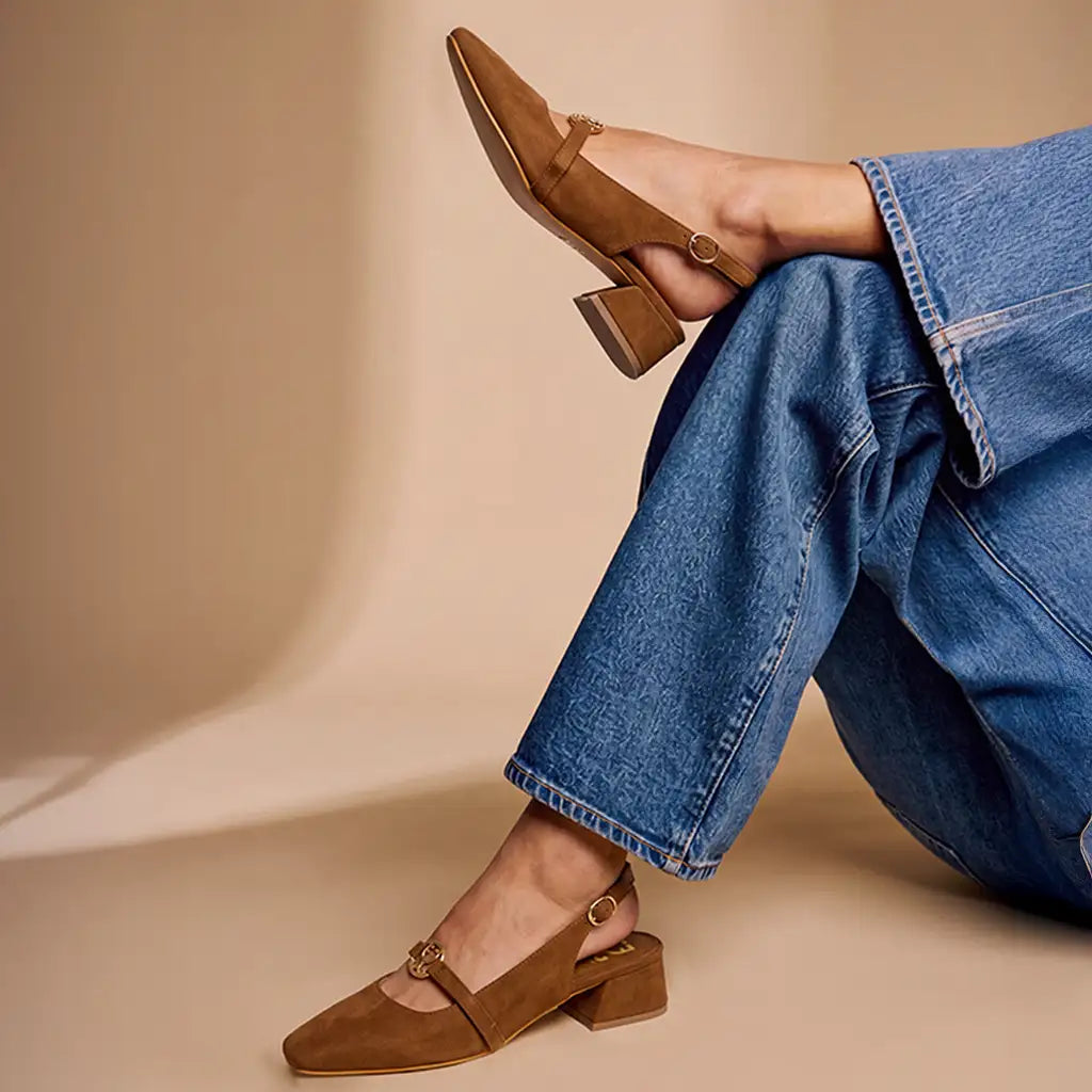 Cinnamon Girl : Slingback Mules - Fizzy Goblet - Handcrafted - Brown