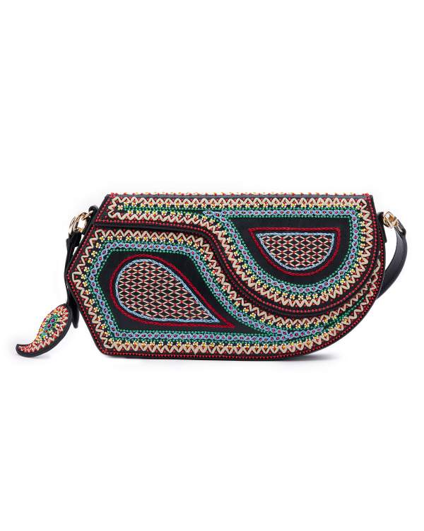 GEO Shoulder Bag Leather - Black (With Colourful Beads)