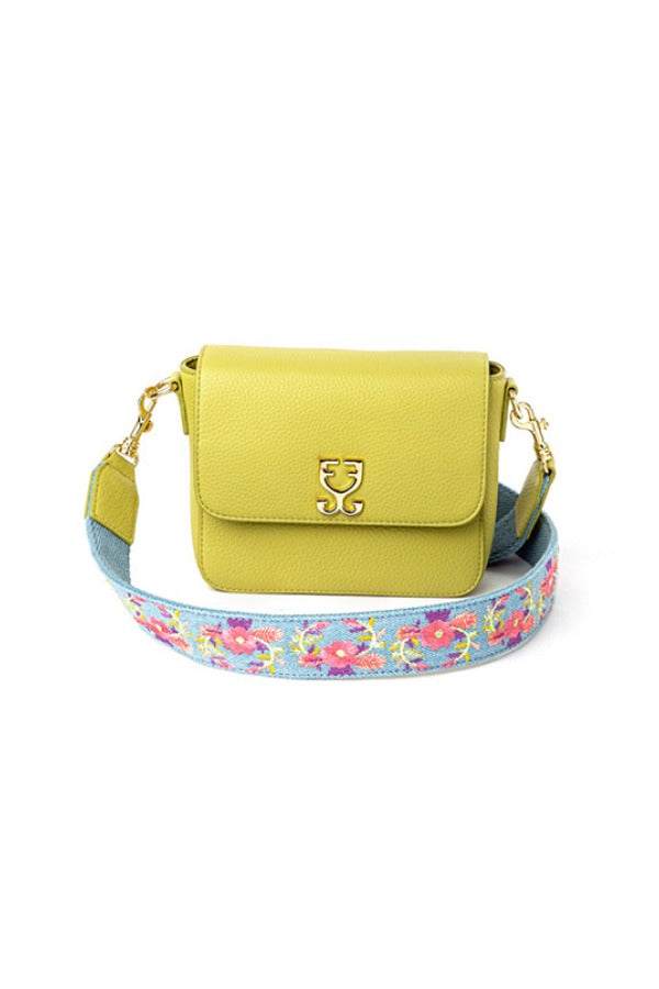Mini Goblet Crossbody Leather – Lime Green with Denim Straps