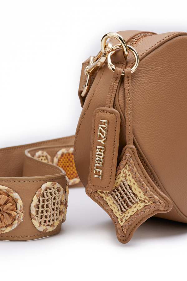 NEO Crossbody Bag Leather - Tan With Raffia Belt