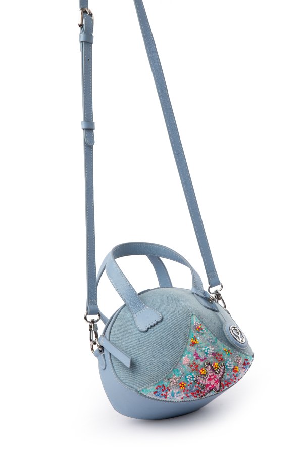 Oyster Crossbody In Denim And Leather : (With Embellished Sequins) - Limited Edition