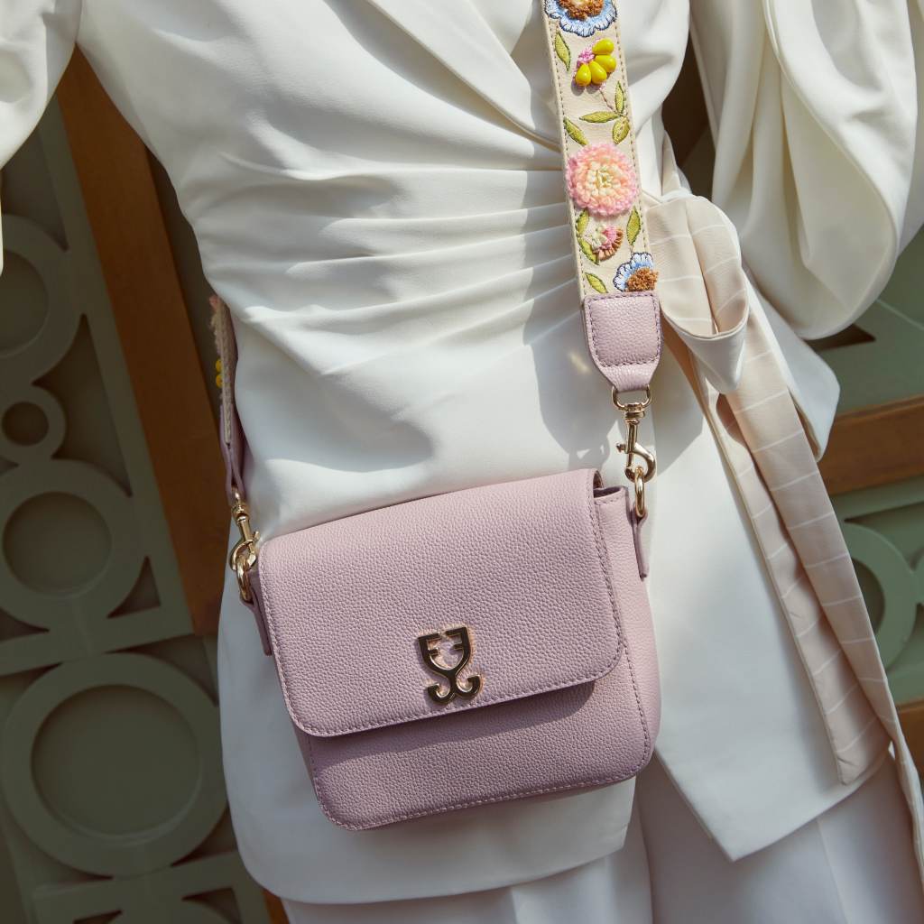 Mini Goblet Crossbody Leather â€“ Blush Pink with Embroidered Strap