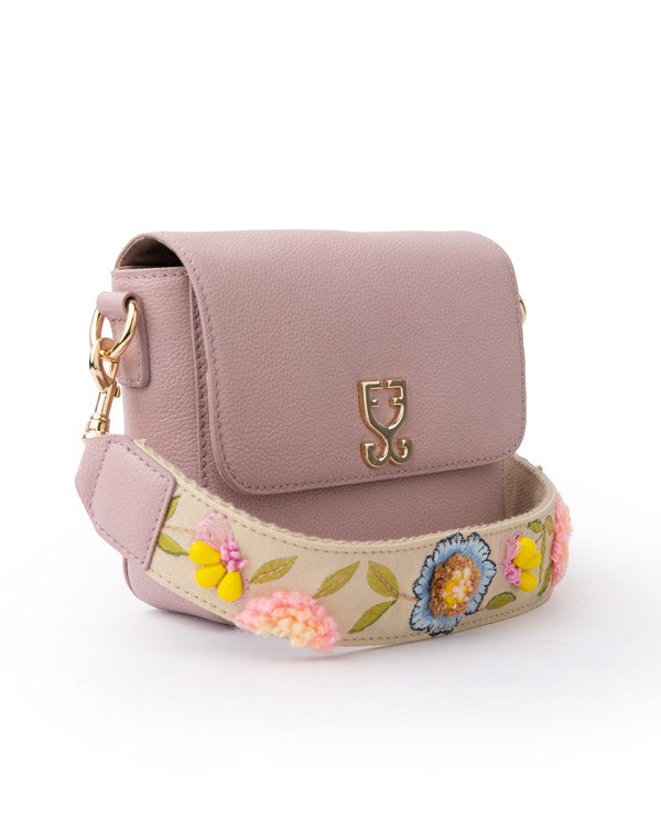 Mini Goblet Crossbody Leather-Blush Pink with Embroidered Strap