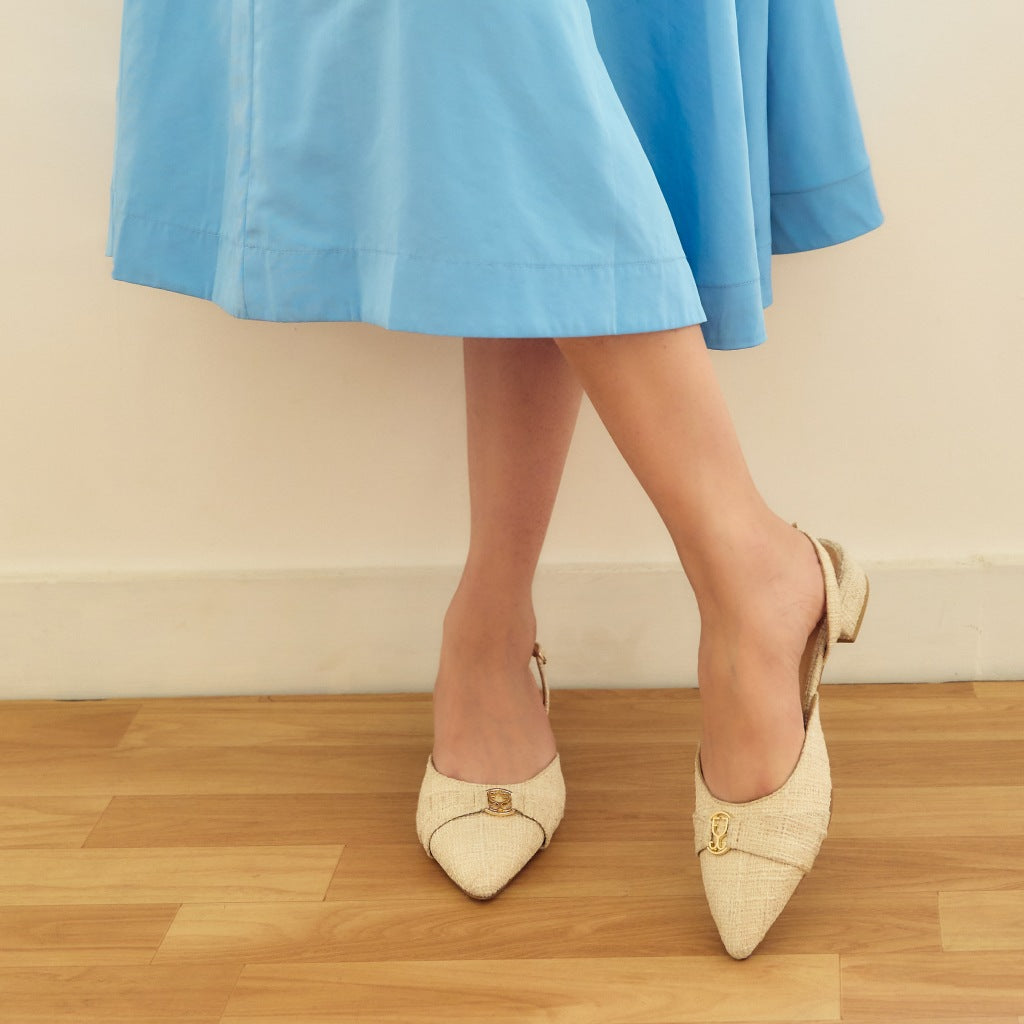 White Canvas : Slingback Heels