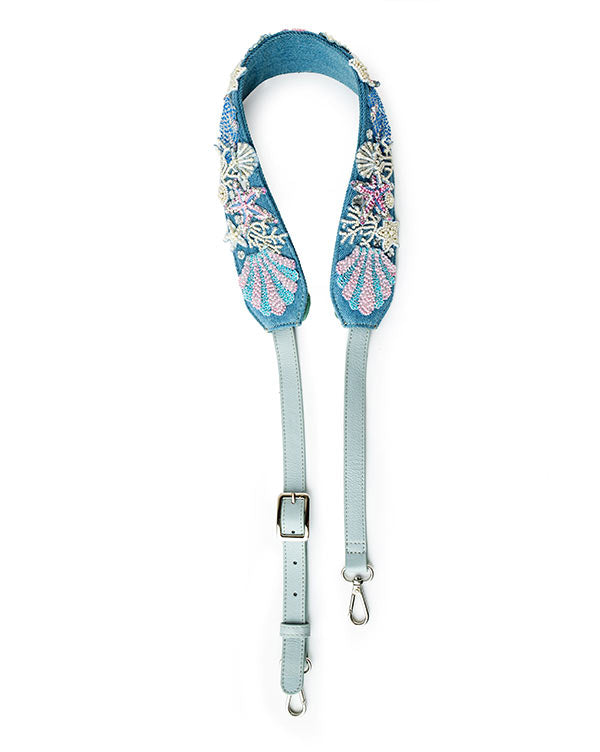 Oyster Crossbody In Denim : (With Underwater Handembroidered Strap) - Limited Edition