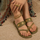 Mehndi : Kolha Flats - Handcrafted - Fizzy Goblet - Indian - Olive 