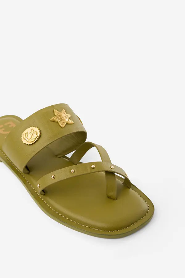 Mehndi : Kolha Flats - Olive - Fizzy Goblet - Handcrafted - Indian 