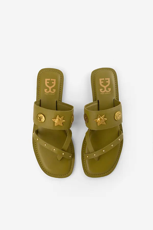 Mehndi : Kolha Flats - Olive - Fizzy Goblet - Handcrafted - Indian 