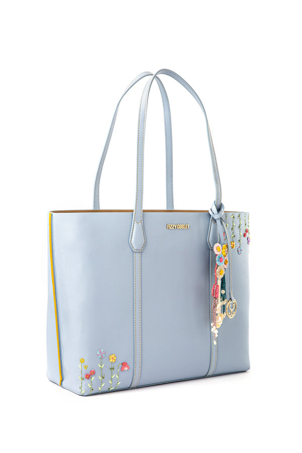 Fizzy Tote Leather – Stone Blue